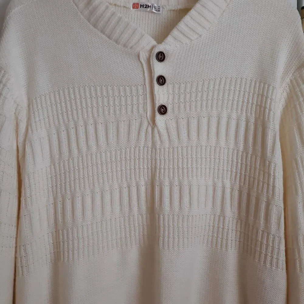 Men's Ivory Long Sleeve Henley Style Pullover Sweater Size XL Lightweight - Picture 1 of 7
